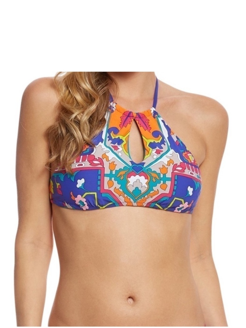 Trina Turk Bikini Top High Neck Tapestry Design Size 12 Halter Keyhole New NWT